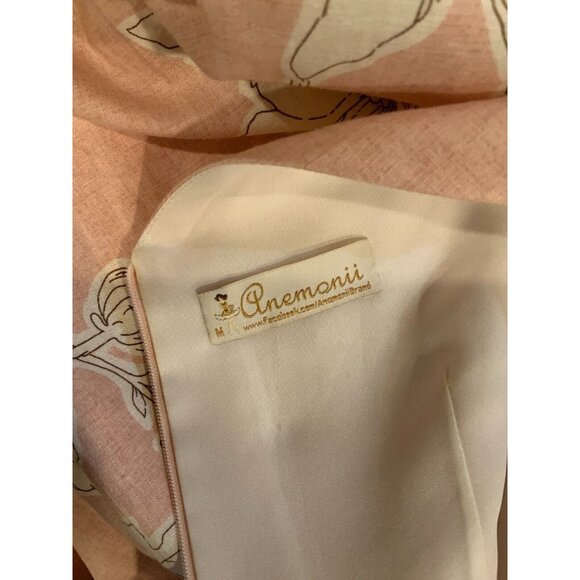 Anemonii Pink Fit & Flare Dress W/ Pleated Floral Skirt, Size Medium - Picture 5 of 5